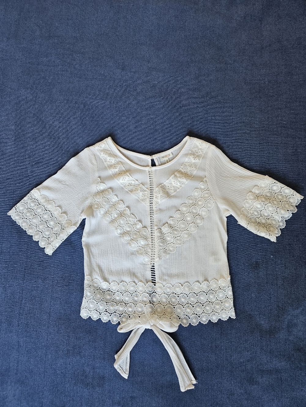 Self Esteem White Boho Crochet Top Size XS